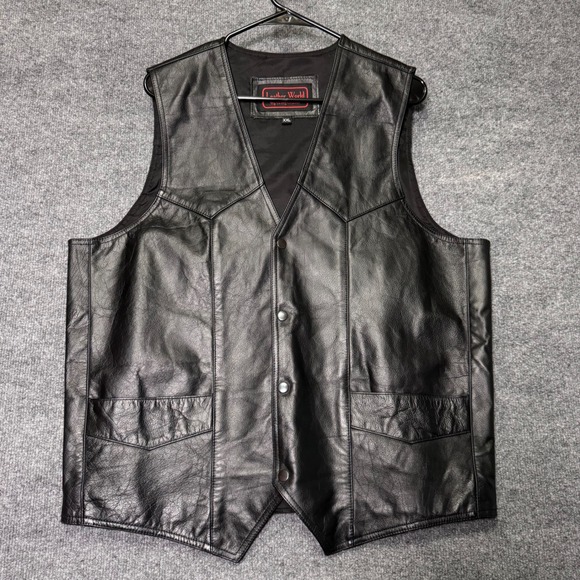 Leather World by Lucky Leather Other - Leather World by Lucky Leather Mens Black Biker Vest XXL Western Snap Front